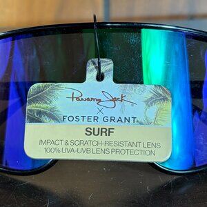 Panama Jack x Foster Grant Black Frame Prpl Grn Lens Surf Shield Sunglasses NWT
